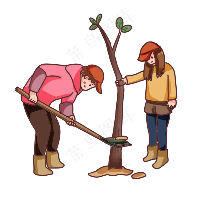 手绘卡通植树节户外植树(2000X2000(DPI:300))psd模版下载