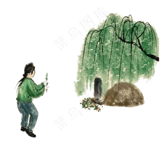 二十四节气清明绿柳上坟PNG清明节,免抠元素