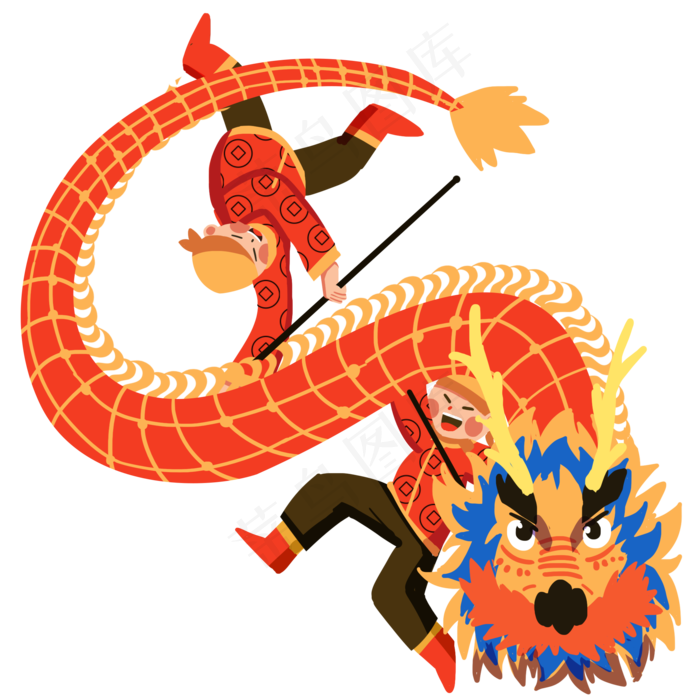 手绘元宵节舞龙灯人物插画,免抠元素