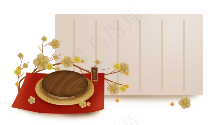 春节年货梅花古典文字框和展架边,免抠元素(4920*2918px 300 dpi )psd模版下载
