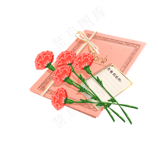 粉色镂空贺卡和康乃馨