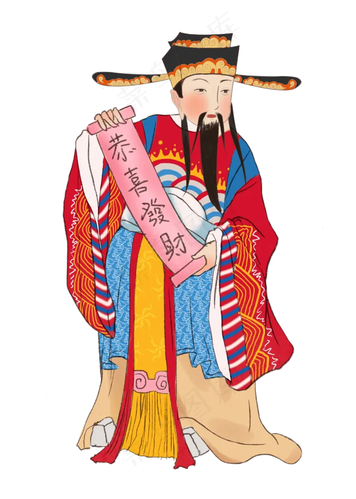 鼠年新年红色工笔财神,免抠元素(3000X4200(DPI:299))psd模版下载
