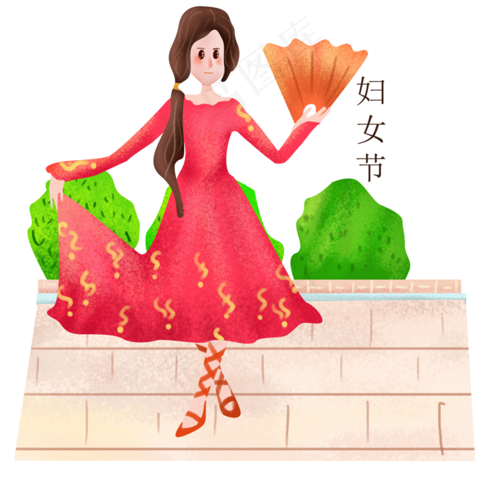 妇女节手拿花束女孩(3000X3000(DPI:300))psd模版下载