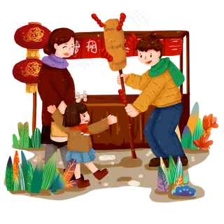 农历新年习俗之办年货买糖葫芦免,免抠元素