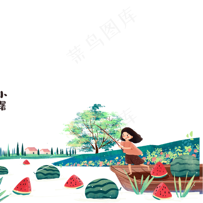 夏日小暑湖边小船风景(2000X2000(DPI:300))psd模版下载