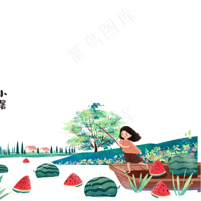 夏日小暑湖边小船风景(2000X2000(DPI:300))psd模版下载