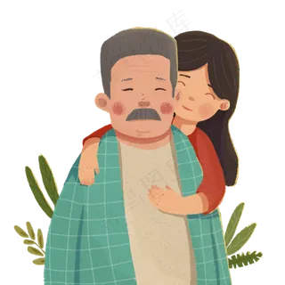 手绘卡通父亲和孩子