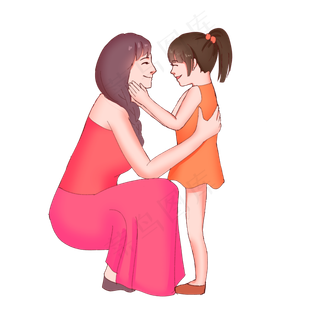 手绘三八妇女节母亲节妈妈和女儿,免抠元素