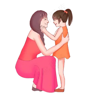 手绘三八妇女节母亲节妈妈和女儿,免抠元素