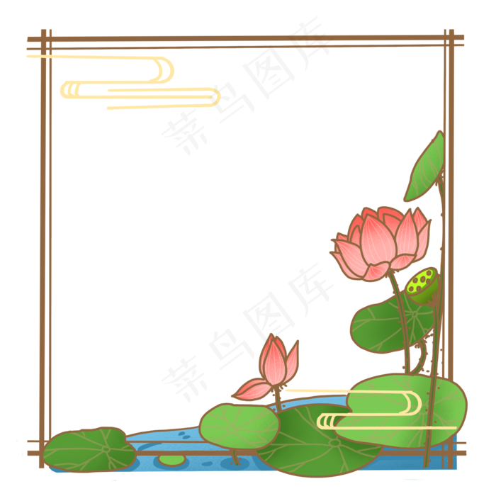 装饰风格荷花池塘边框免抠元素