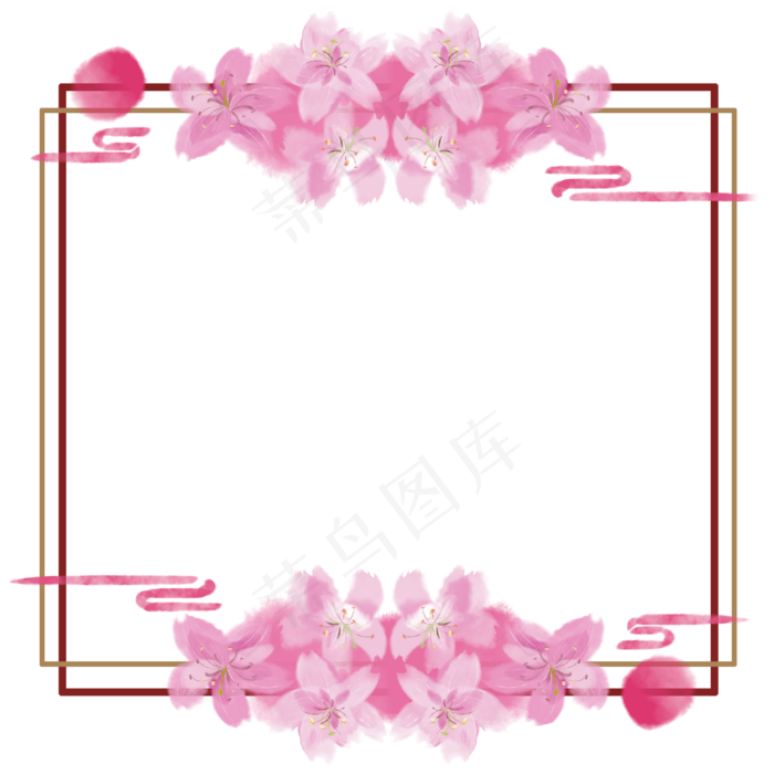 唯美水彩粉色樱花祥云方形边框(3000X3000(DPI:300))psd模版下载