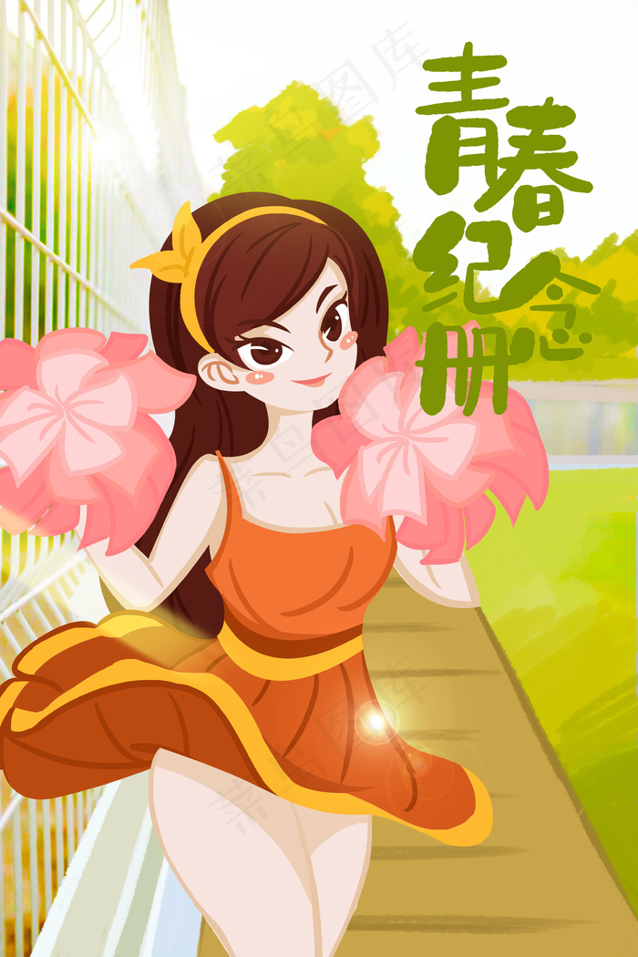 青年节校园女孩手绘插画