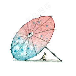 油纸伞粉色水蓝PNG古典中国风,免抠元素