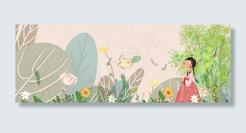 女生节春天赏春的韩服少女(1920*700px 	       )psd模版下载