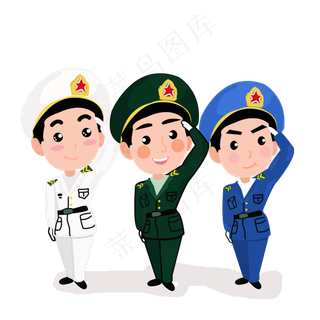 卡通手绘建军节装饰素材,免抠元素