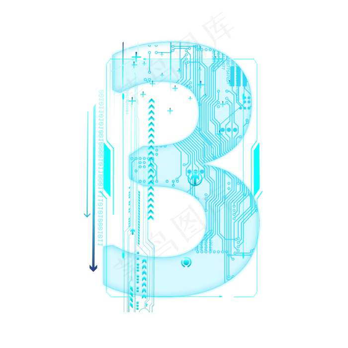 蓝色科技线条PSD数字3(2000*2000px 	      )psd模版下载