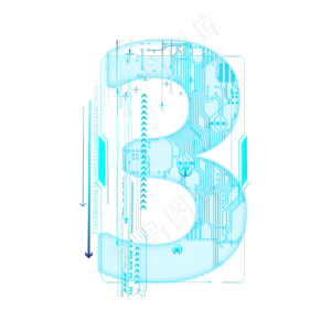 蓝色科技线条PSD数字3