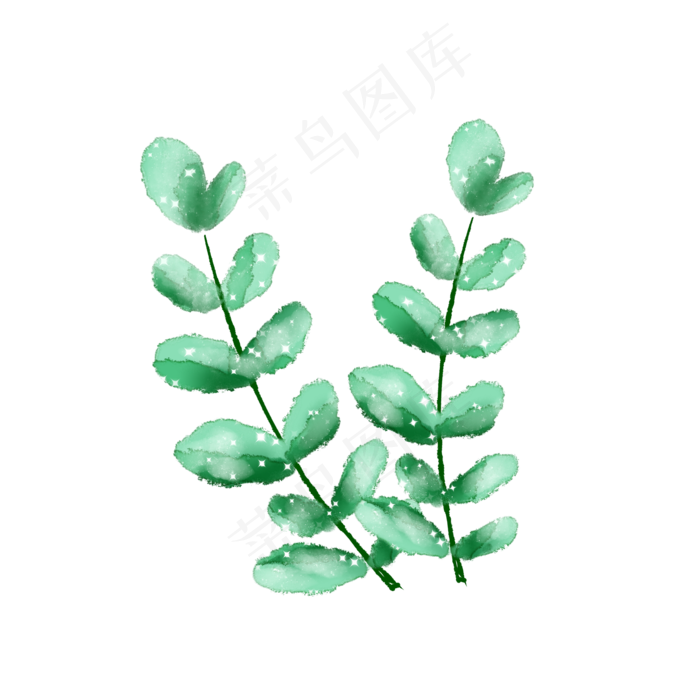 手绘水彩风绿色植物叶子透明底免
