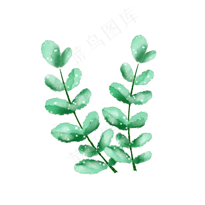 手绘水彩风绿色植物叶子透明底免