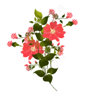 春天到了花开遍野红色花朵手绘装,免抠元素