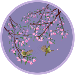 手绘花鸟壁画装饰画海棠,免抠元素