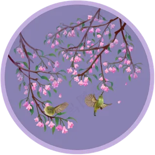 手绘花鸟壁画装饰画海棠,免抠元素