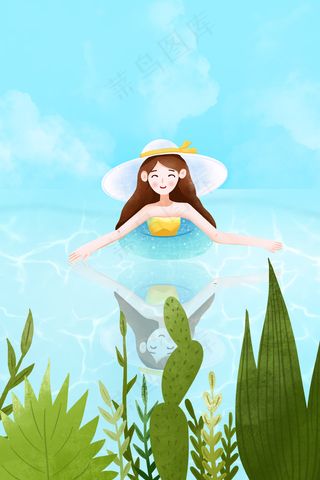 大暑节气夏季游泳的女孩