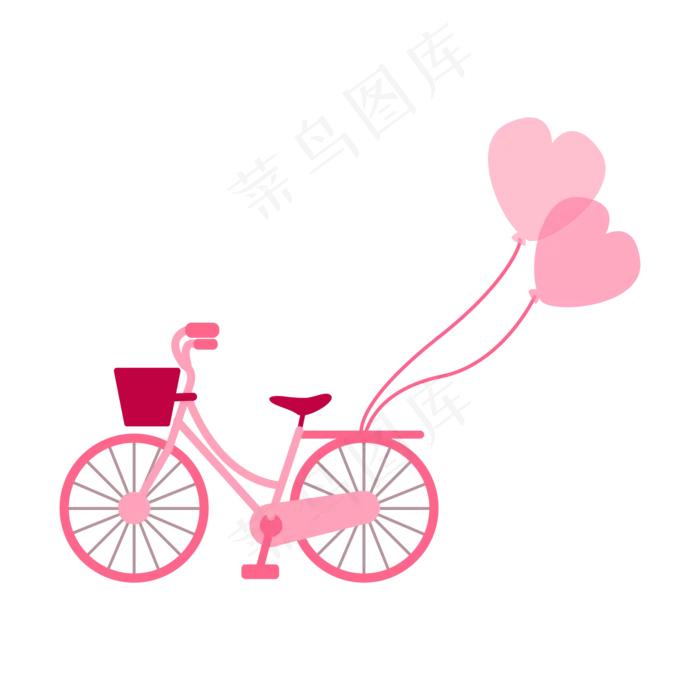 立体挂着爱心气球的自行车,免抠元素(2000*2000px 300 dpi )ai矢量模版下载