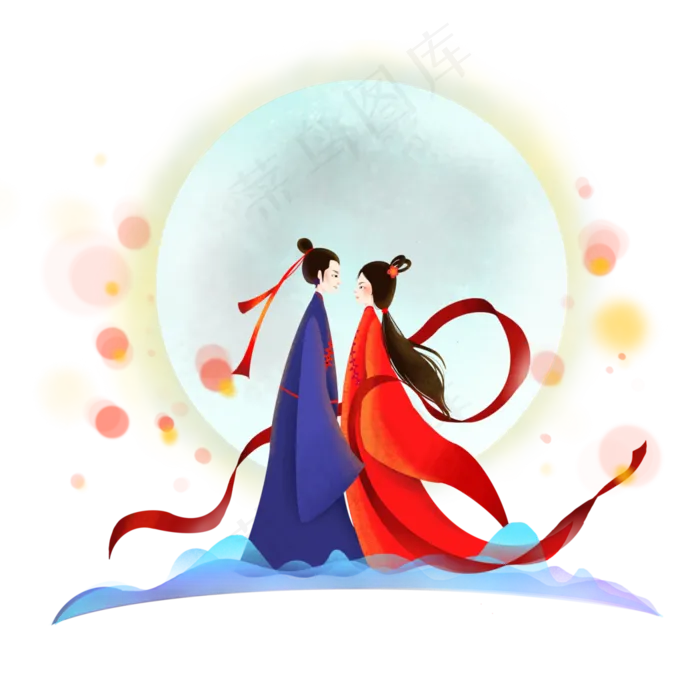七夕情人节牛郎织女鹊桥相会,免抠元素