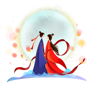 七夕情人节牛郎织女鹊桥相会,免抠元素