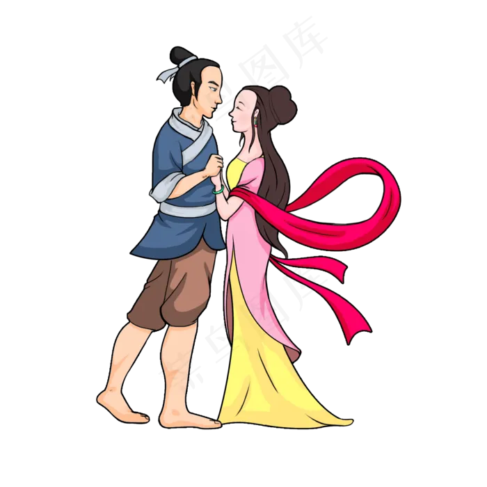 七夕牛郎织女手绘人物,免抠元素(2000*2000px)psd模版下载