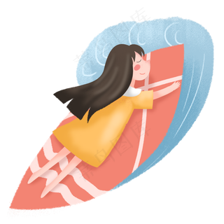 大暑女孩海滩冲浪游玩素材
