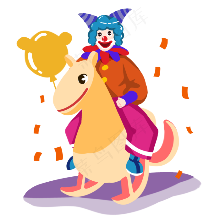 愚人节蓝发小丑骑木马