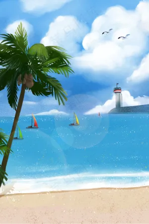 沙滩海浪-天空海鸥
