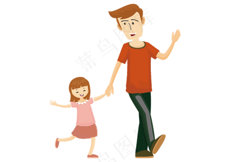父亲节手牵手的父女