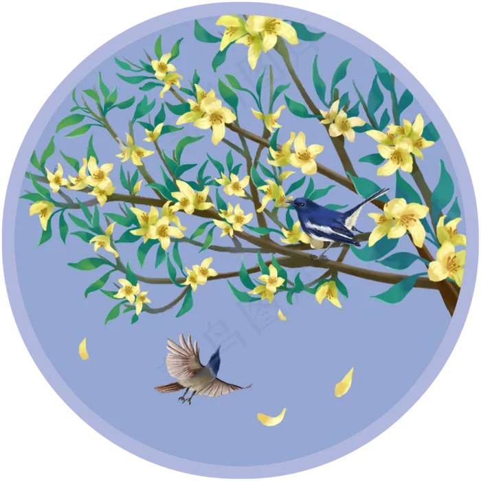 手绘花鸟壁画装饰画兰花,免抠元素