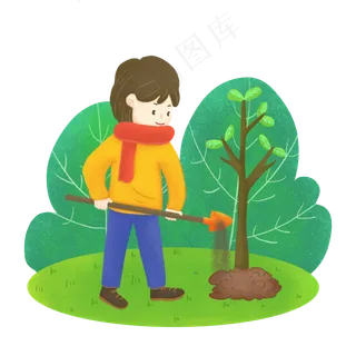植树节种树的小男孩