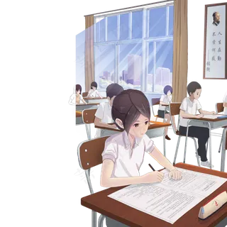 卡通女孩在课桌上写字 卡通女孩在课桌上写字