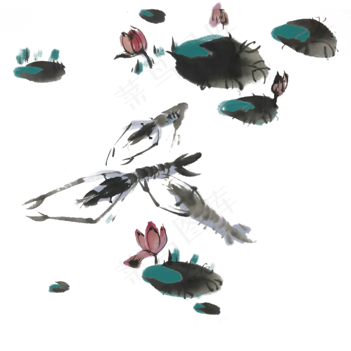 水墨虾中国风手绘(2000X2000(DPI:300))psd模版下载
