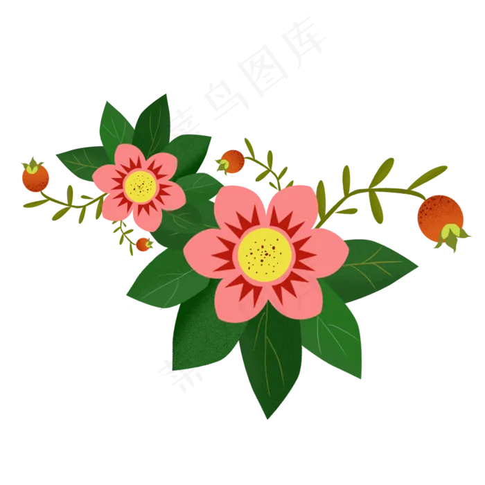 花朵叶子绿色手绘风元素(2000X2000(DPI:200))psd模版下载