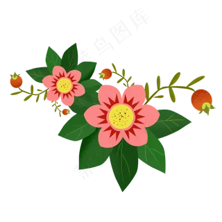 花朵叶子绿色手绘风元素