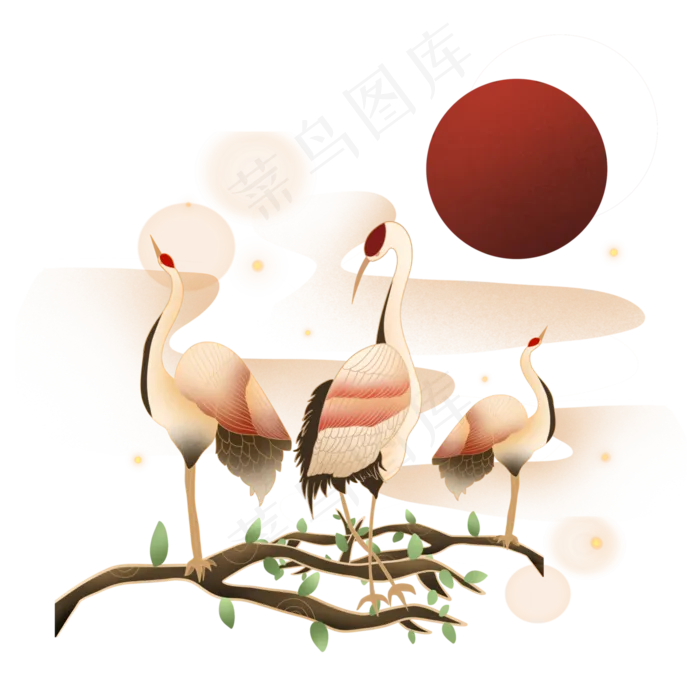 重阳节仙鹤(3000X3000(DPI:300))psd模版下载