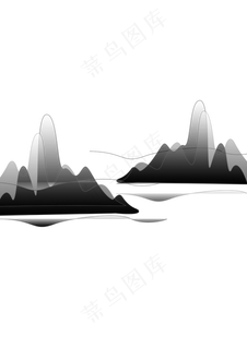 黑白渐变水墨山水免扣png