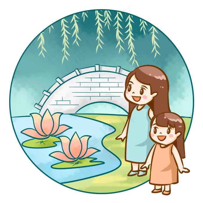 母女公园荷花池观赏荷叶(3000X3000(DPI:300))psd模版下载