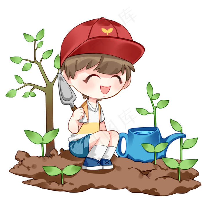 植树节看树的小孩,免抠元素