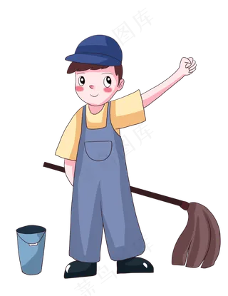 五一劳动节保洁劳动卡通