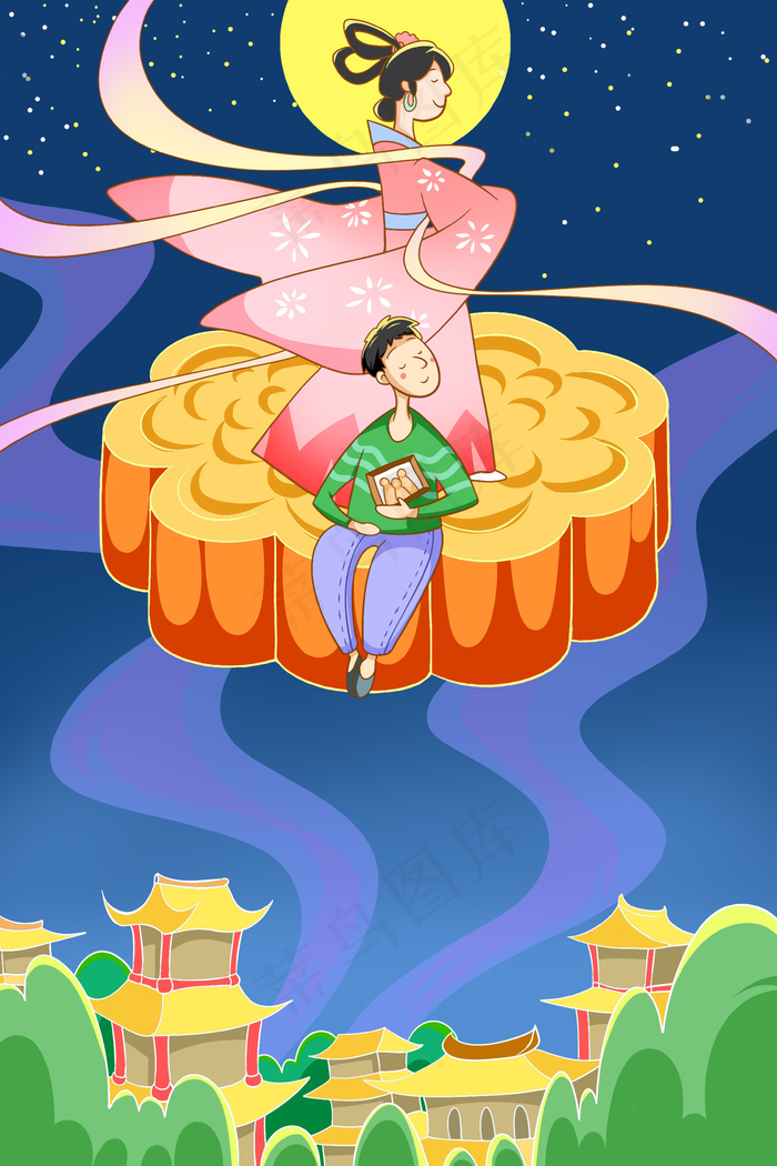 中秋节节日手绘背景插画