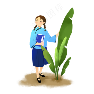 五四青年节民国青年拿书的女孩