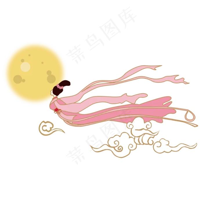 中秋节手绘卡通嫦娥飞天古风中秋,免抠元素(2000*2000px 300 dpi )psd模版下载