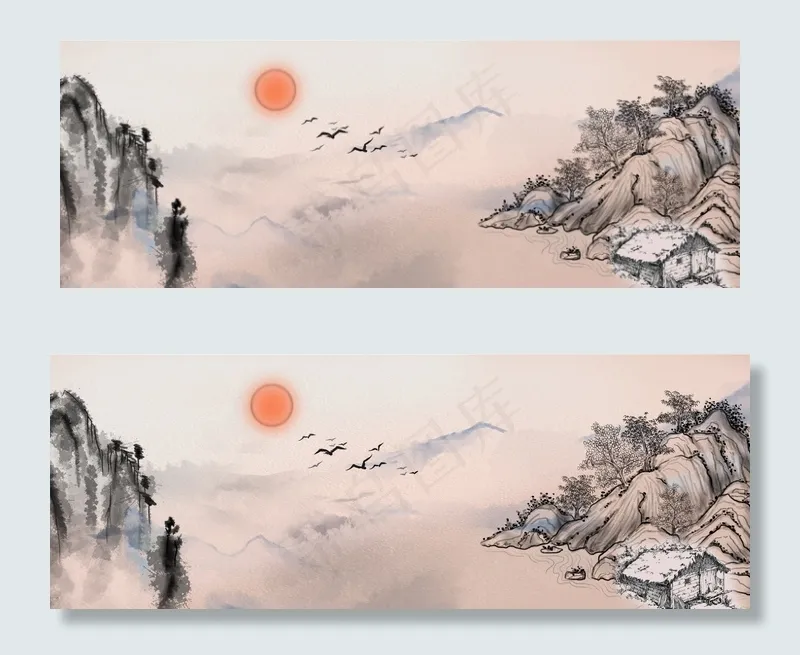 远上寒山石径斜 白云生处有人家(1920*700px 	       )psd模版下载